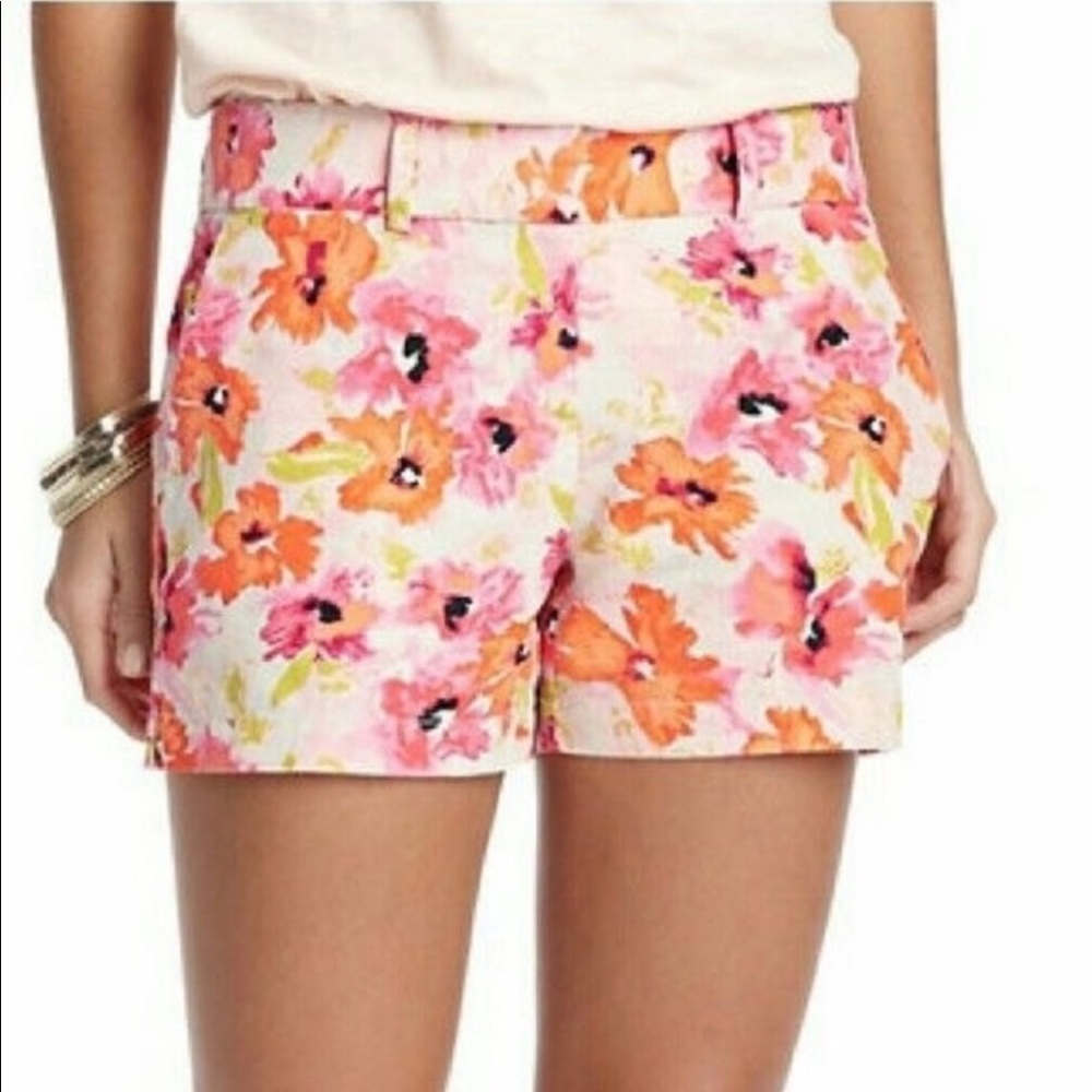 🔥SALE 3/$20 LOFT sz 0 Linen Blend Shorts Floral Pockets Pink Orange Lime